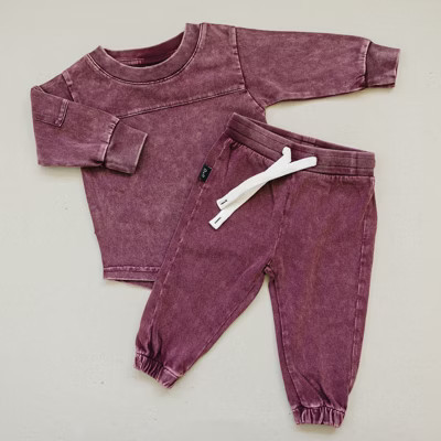 Kids Riley Acid Wash Long Sleeve Jogger Set Brown 6Y - Olive + Scout | Target