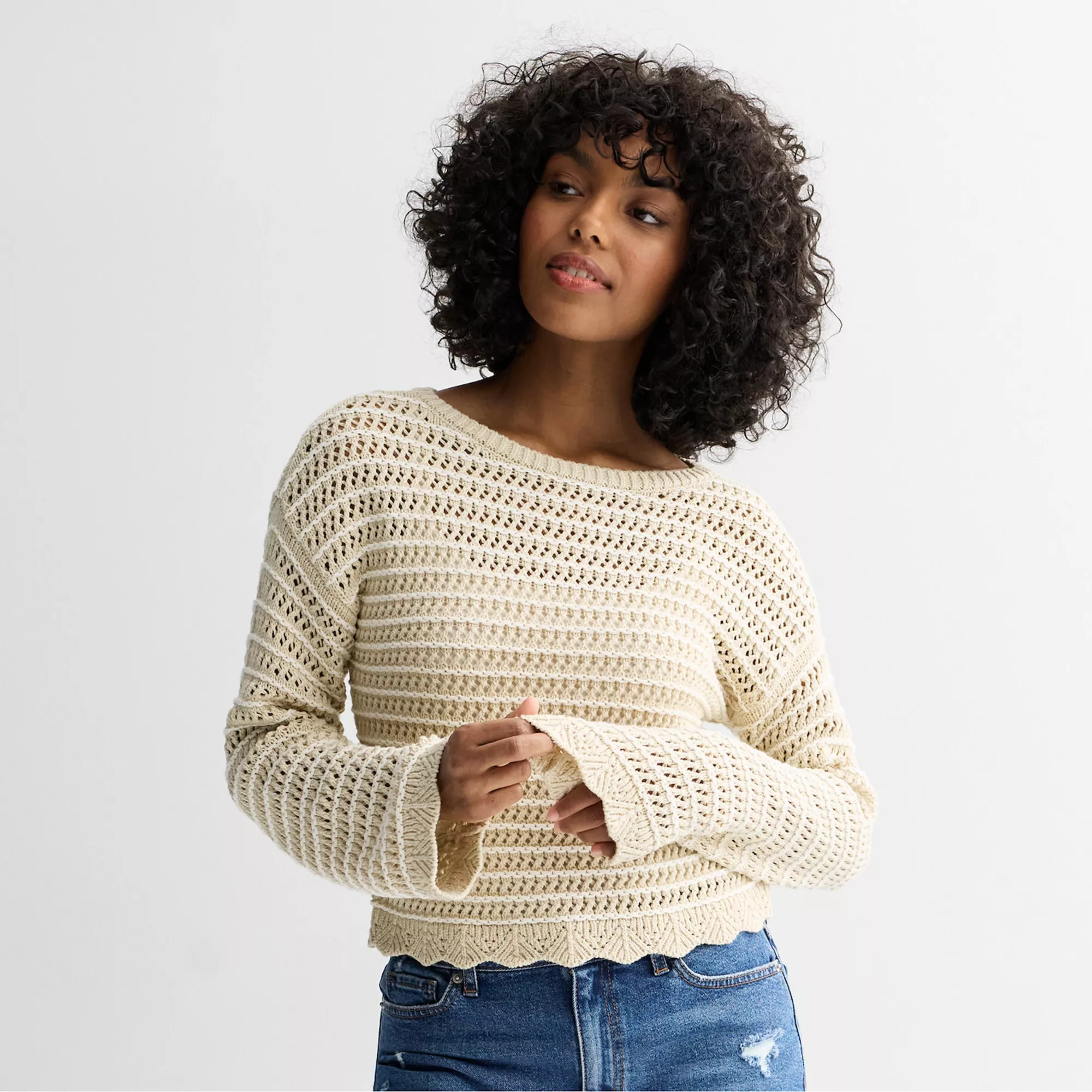 Juniors' SO® Openwork Boatneck Sweater | Kohl's