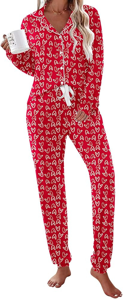 Ekouaer Pajamas Set Long Sleeve Sleepwear Womens Button Down Nightwear Soft Pj Loungewear with Po... | Amazon (US)