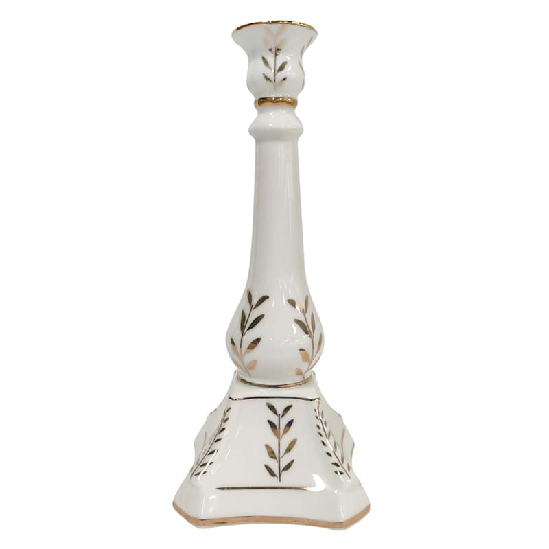 White Candle Holder, 10", Ceramic, sold by At Home | At Home