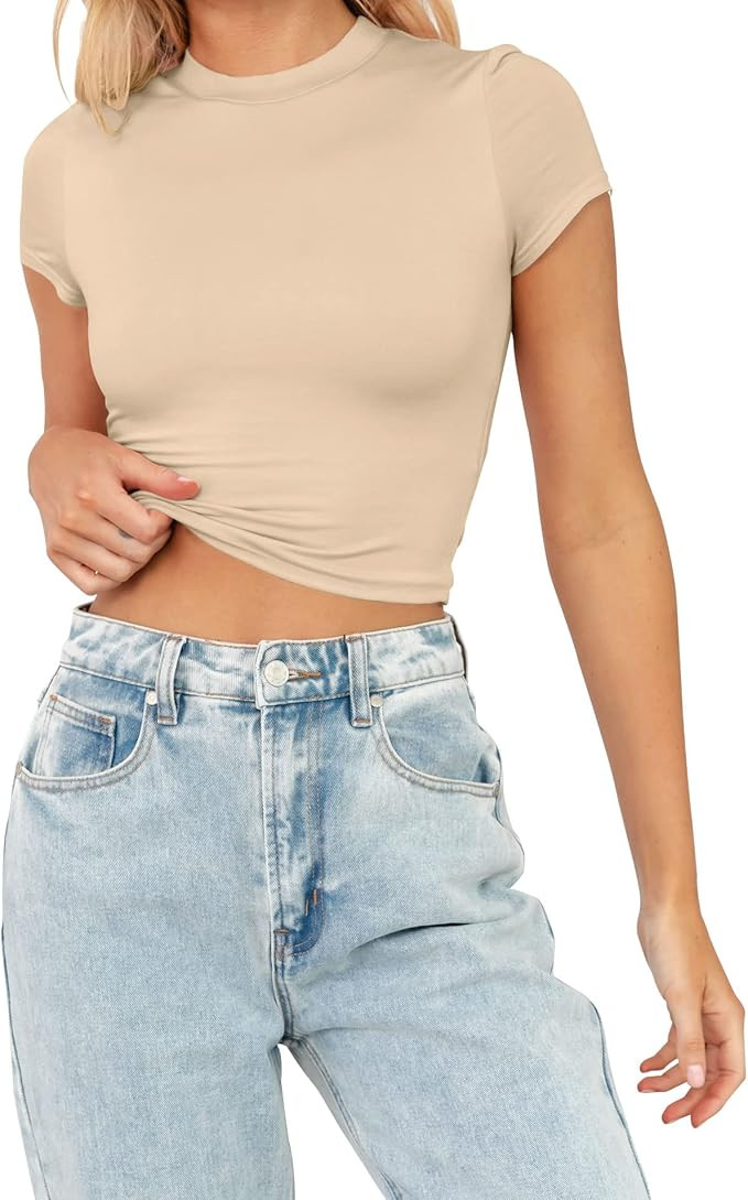 TECREW Womens Summer Short Sleeve Cute Crop Tops Casual Basic Crewneck Slim Fit T-shirts | Amazon (US)