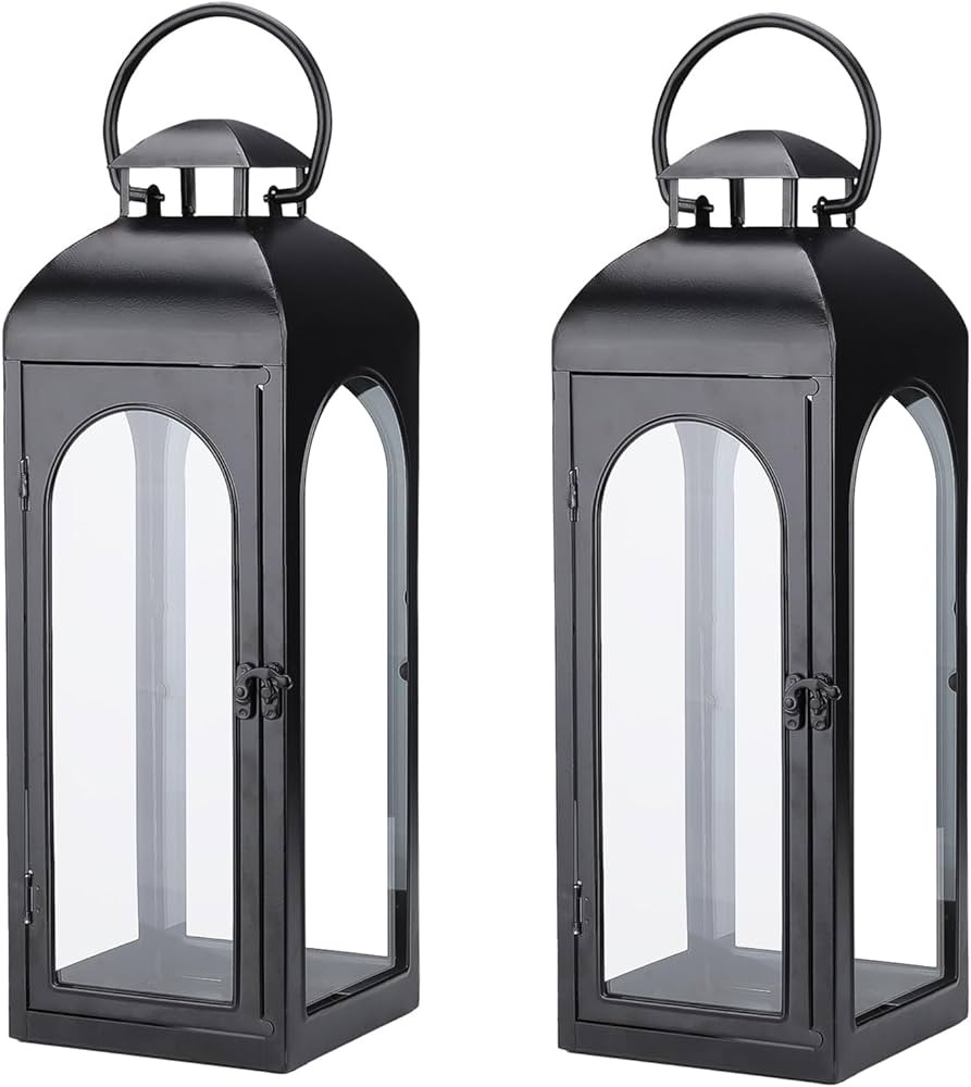 2 Pack Large Luxury Lantern Decorative Tall 20 Inches Black Metal Hurricane Lanterns with Clear G... | Amazon (US)