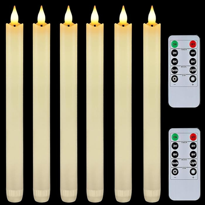 Homemory 6 Pcs Wax Flameless Taper Candles with Remote Timer and Dimmer, LED Candle Sticks with F... | Amazon (US)
