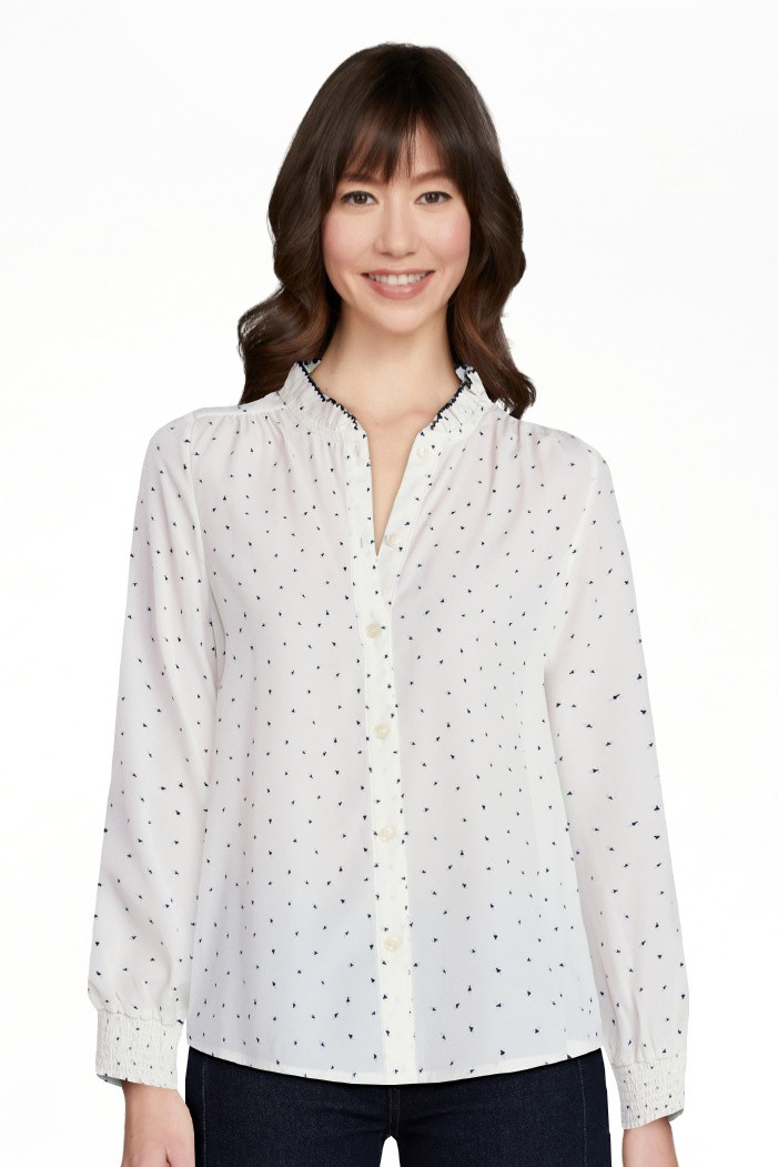 Time and Tru Women's Ruffle Button Down Blouse with Long Sleeves, Sizes XS-XXXL | Walmart (US)