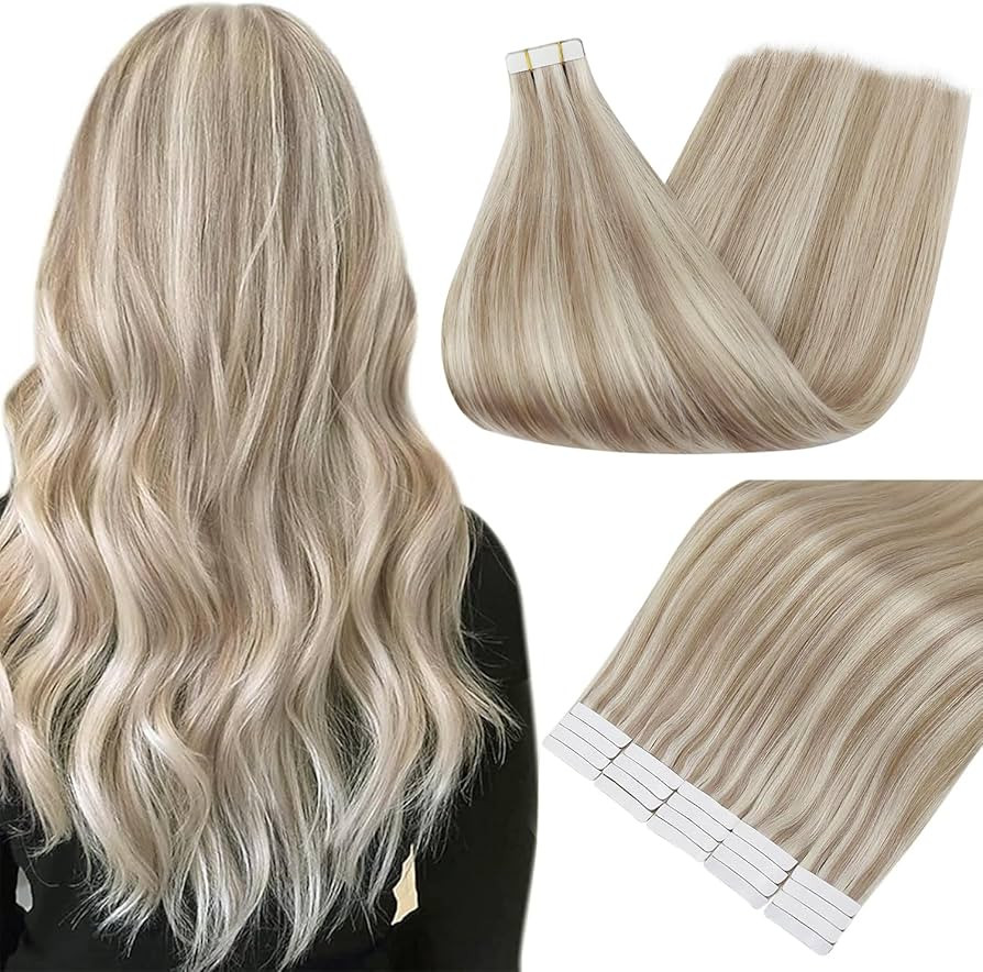 Full Shine Tape in Hair Extensions Human Hair 18 Inch Blonde Remy Human Hair Tape in Extensions C... | Amazon (US)
