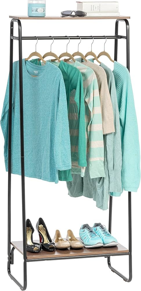 IRIS USA, Inc. Clothing Rack, Clothes Rack with 2 Wood Shelves, Freestanding Clothing Rack, Easy ... | Amazon (US)