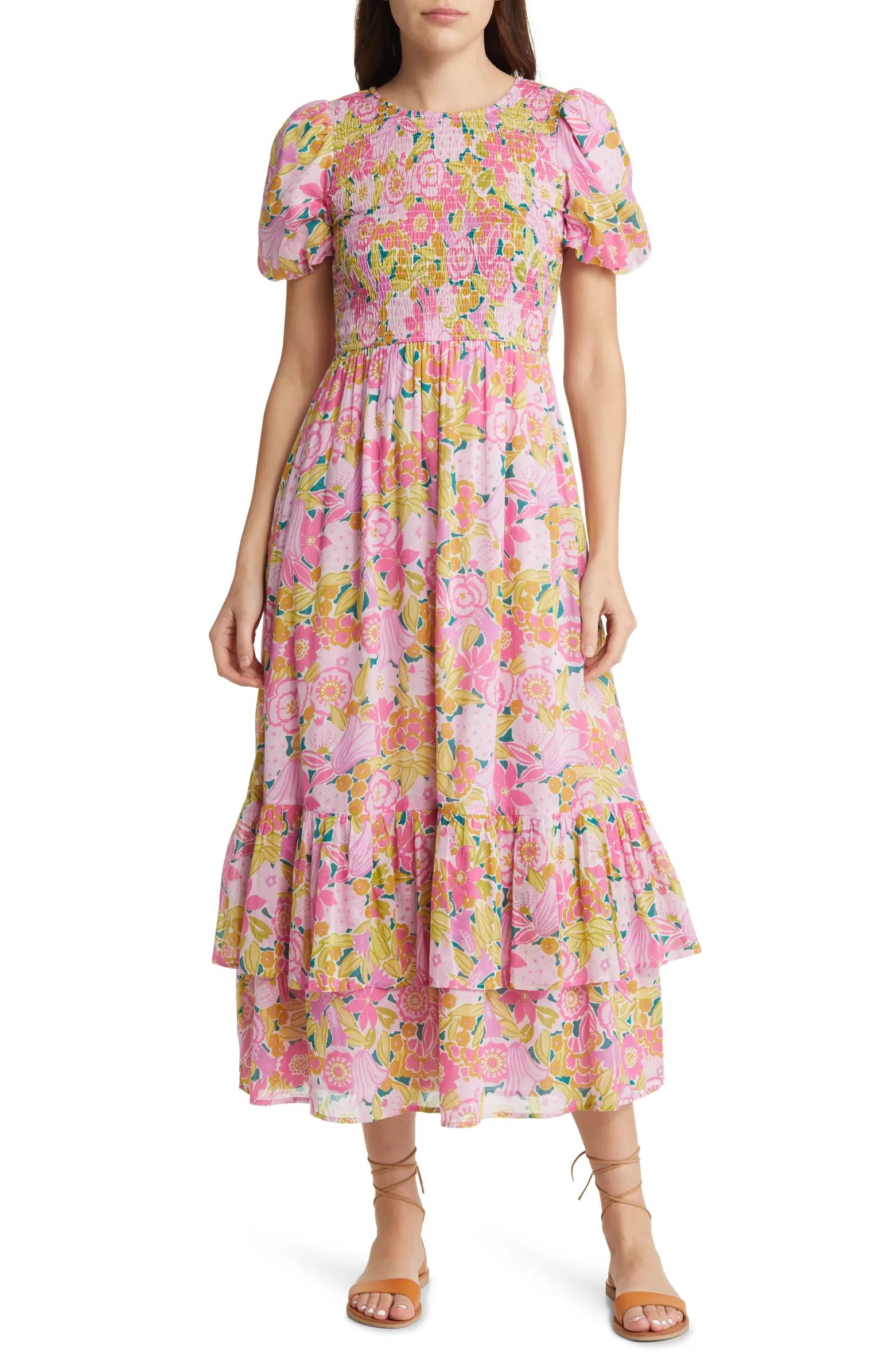 Quant Print Puff Sleeve Tiered Ruffle Maxi Dress | Nordstrom
