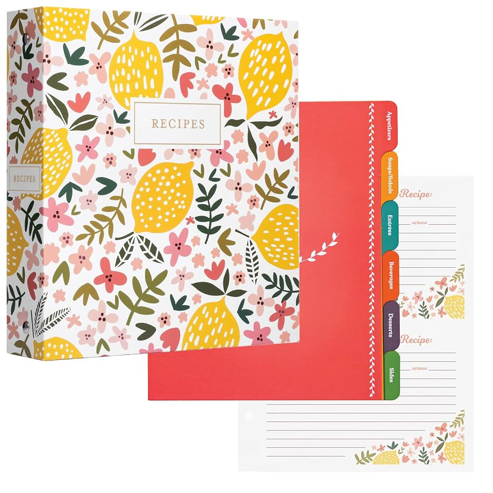 Jot & Mark 8.5" x 9.5" 3 Ring Recipe Binder with 50 Matching 4x6 inch Recipe Cards, 25 Top & Bott... | Amazon (US)