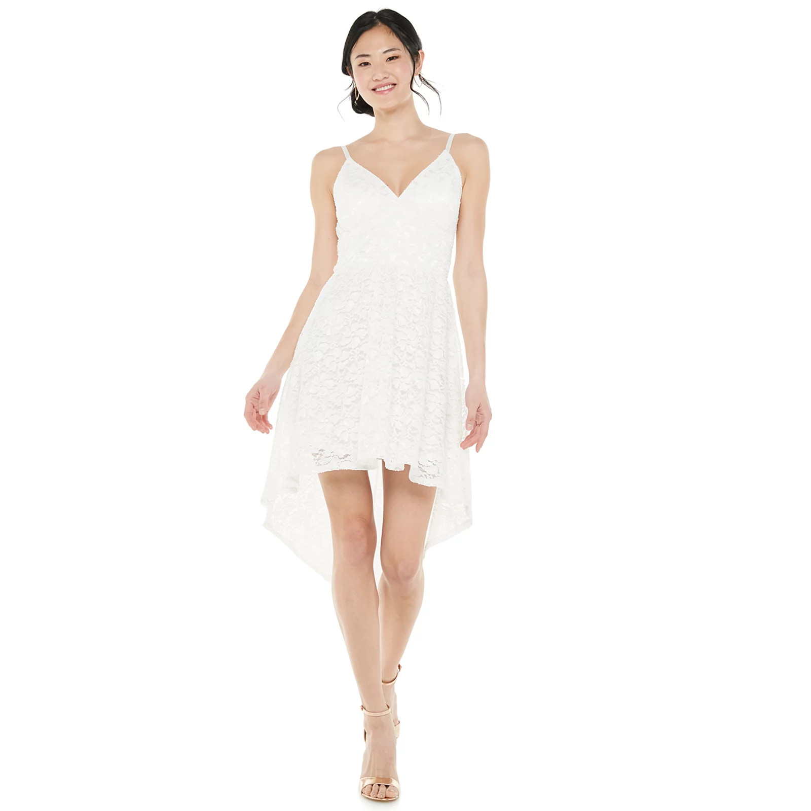 Juniors' Lily Rose Glitter Lace Hi Low Dress, Girl's, Size: XS, Natural | Kohl's