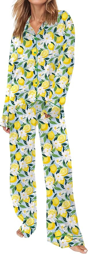 SHESHOW Satin Pajamas for Women Set Long Sleeve Button Down Sleepwear 2 Piece Nightwear Women Pjs... | Amazon (US)