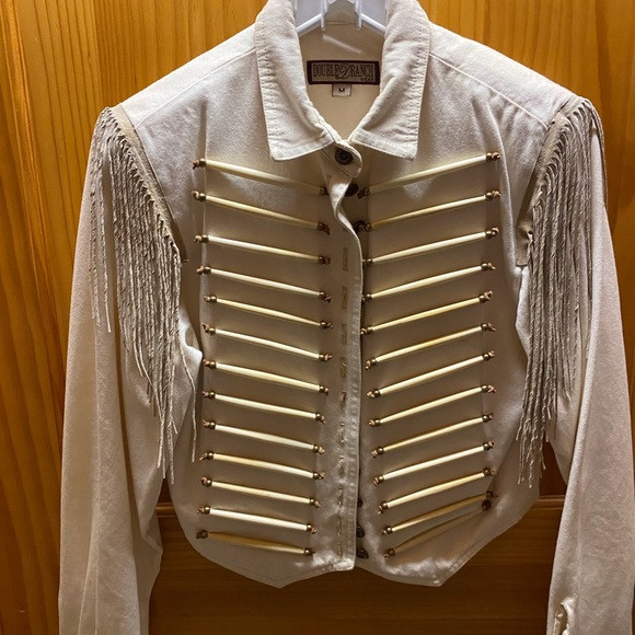 DOUBLE D RANCH ivory denim jacket with beautiful bone and bead appliqués | Poshmark