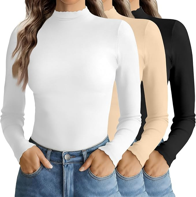 Ekouaer Mock Neck Tops for Women Turtleneck 3 Pack Thermal Long Sleeve Women Womens Undershirts C... | Amazon (US)