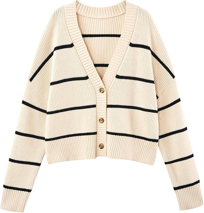 LILLUSORY Women's Lightweight Cropped Cardigan 2023 Open Front Button Sweaters V Neck Cardigans K... | Amazon (US)