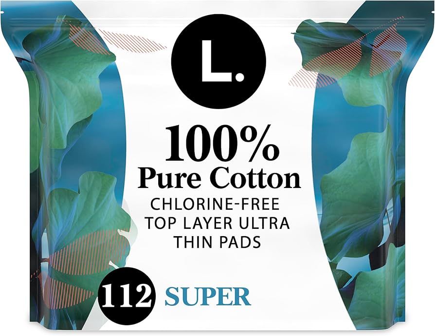 L. Pure Cotton Topsheet Pads for Women, Super Absorbency, Ultra Thin Pads with Wings, Unscented M... | Amazon (US)