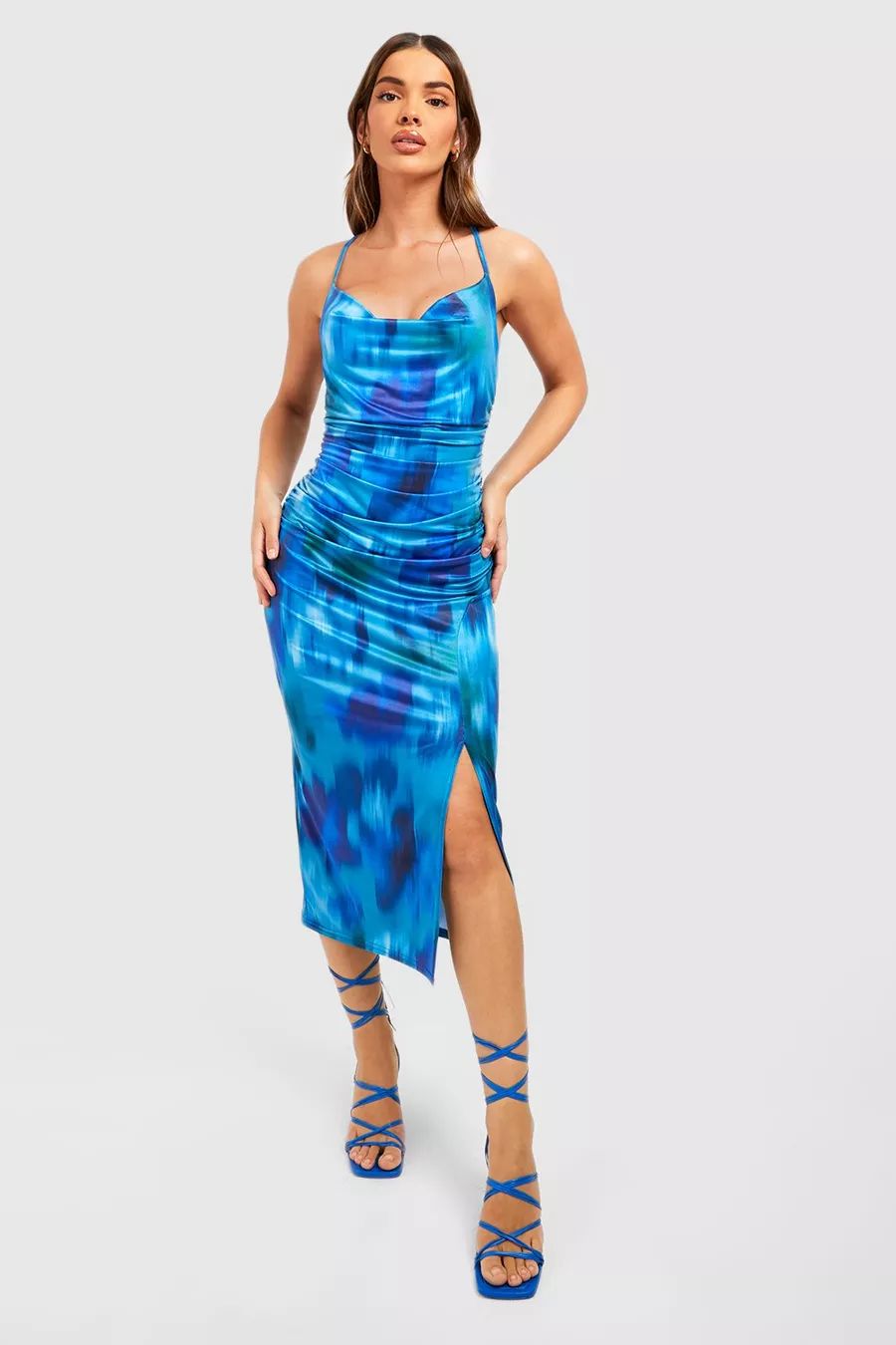 Abstract Printed Slinky Midi Slip Dress | Boohoo.com (US & CA)