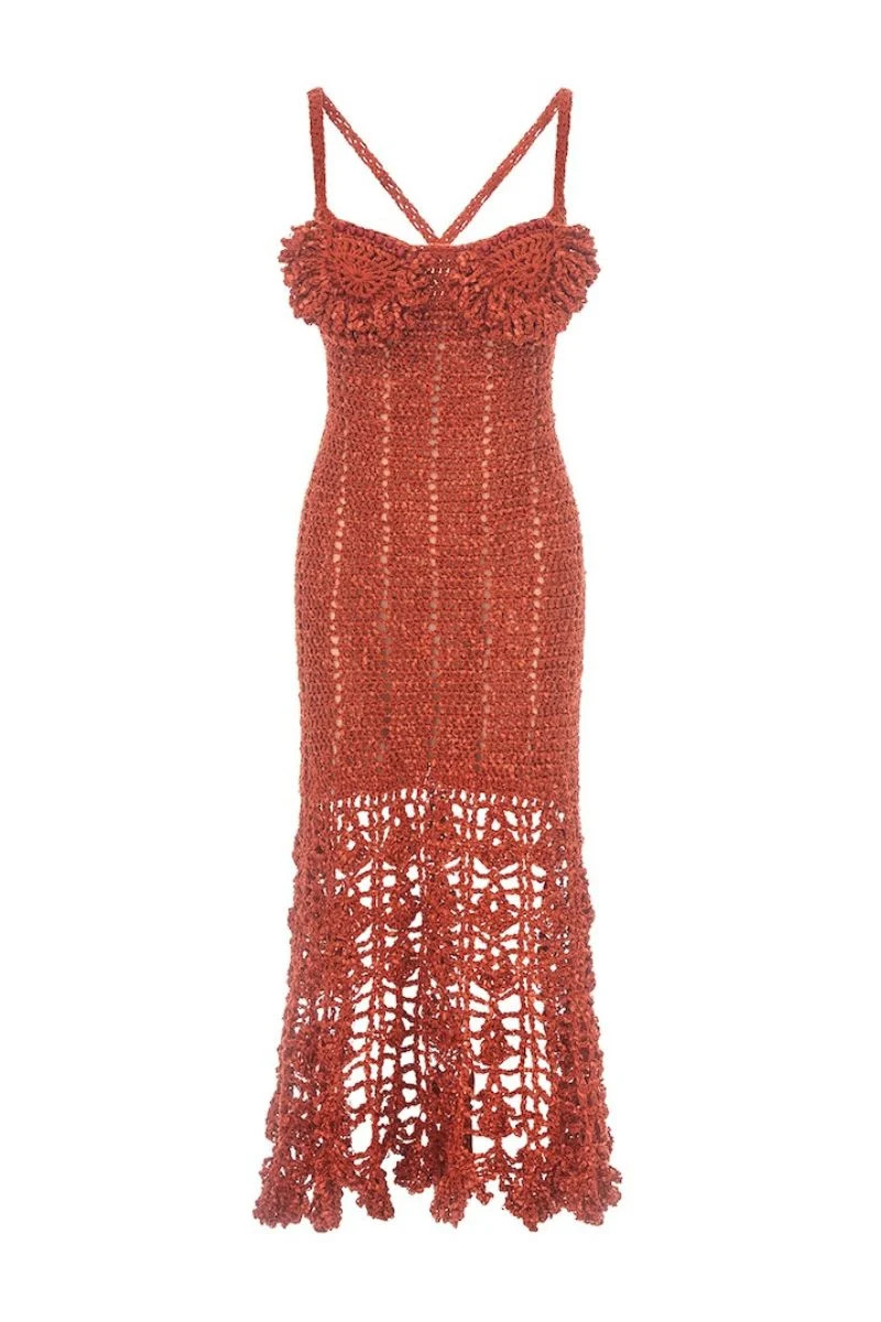 CHRYSANTHEMUM TERRACOTTA HANDMADE CROCHET DRESS | Andreeva | CULT MIA | CULT MIA UK LTD