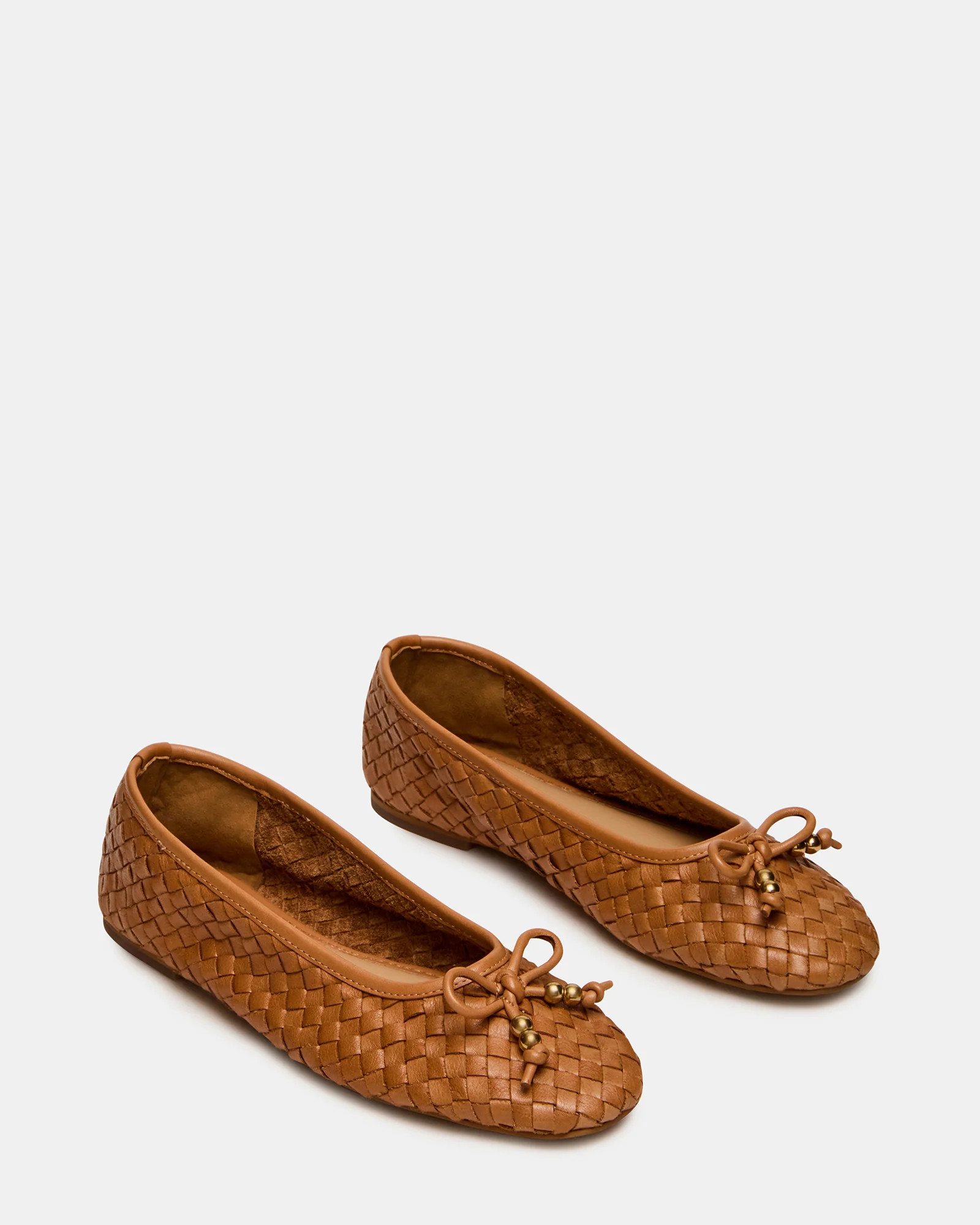 DIVY Cognac Leather Woven Bow Ballet Round-Toe Women's Flat | Steve Madden (US)