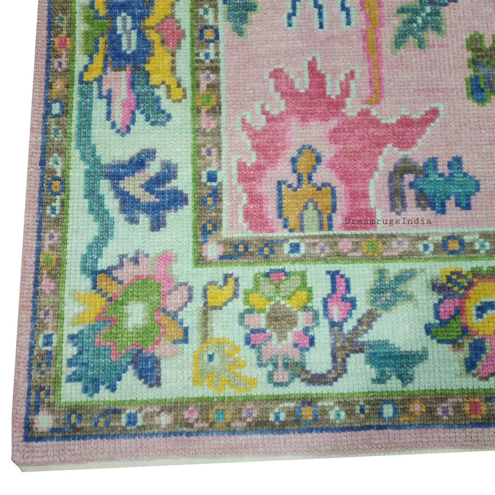 Pastel Pink and Green With Blue Accent Oushak Persian Rug in Hand Knotted Wool Rug for Living Roo... | Etsy (US)