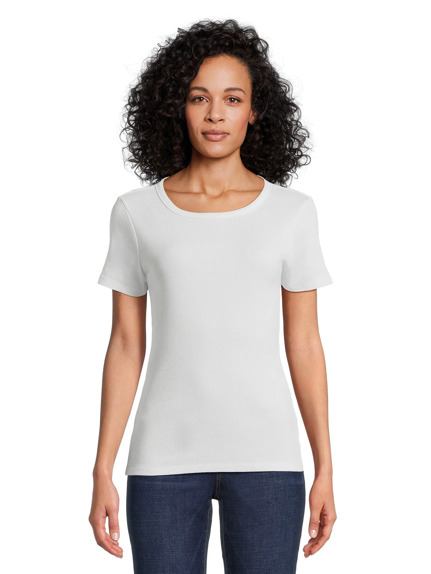 Time and Tru Women’s Rib Tee with Short Sleeves, Available in 1-Pack, Sizes XS-XXXL | Walmart (US)