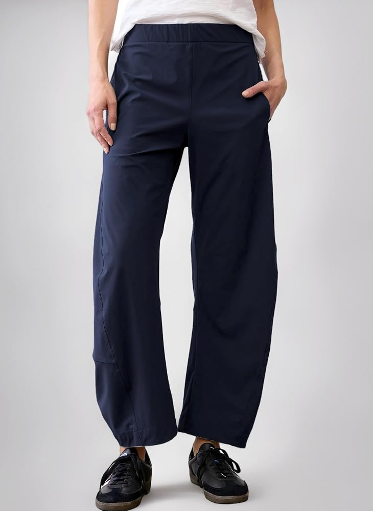 SeeLuNa Women Barrel Travel Pants Elastic Waistband Tapered Leg Baggy Mid Rise Work Trousers Loun... | Amazon (UK)
