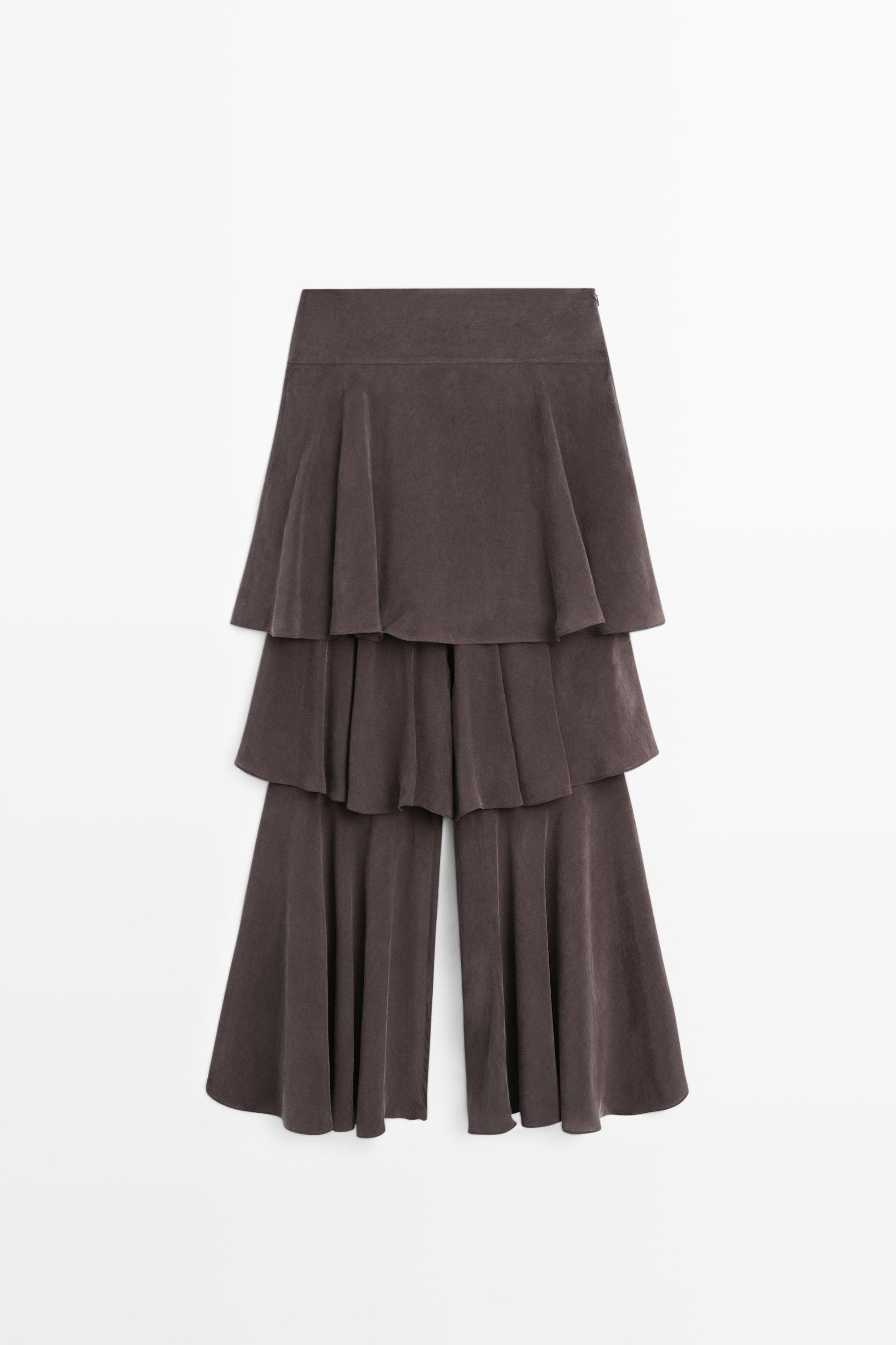 Flowing skort with ruffles | Massimo Dutti UK