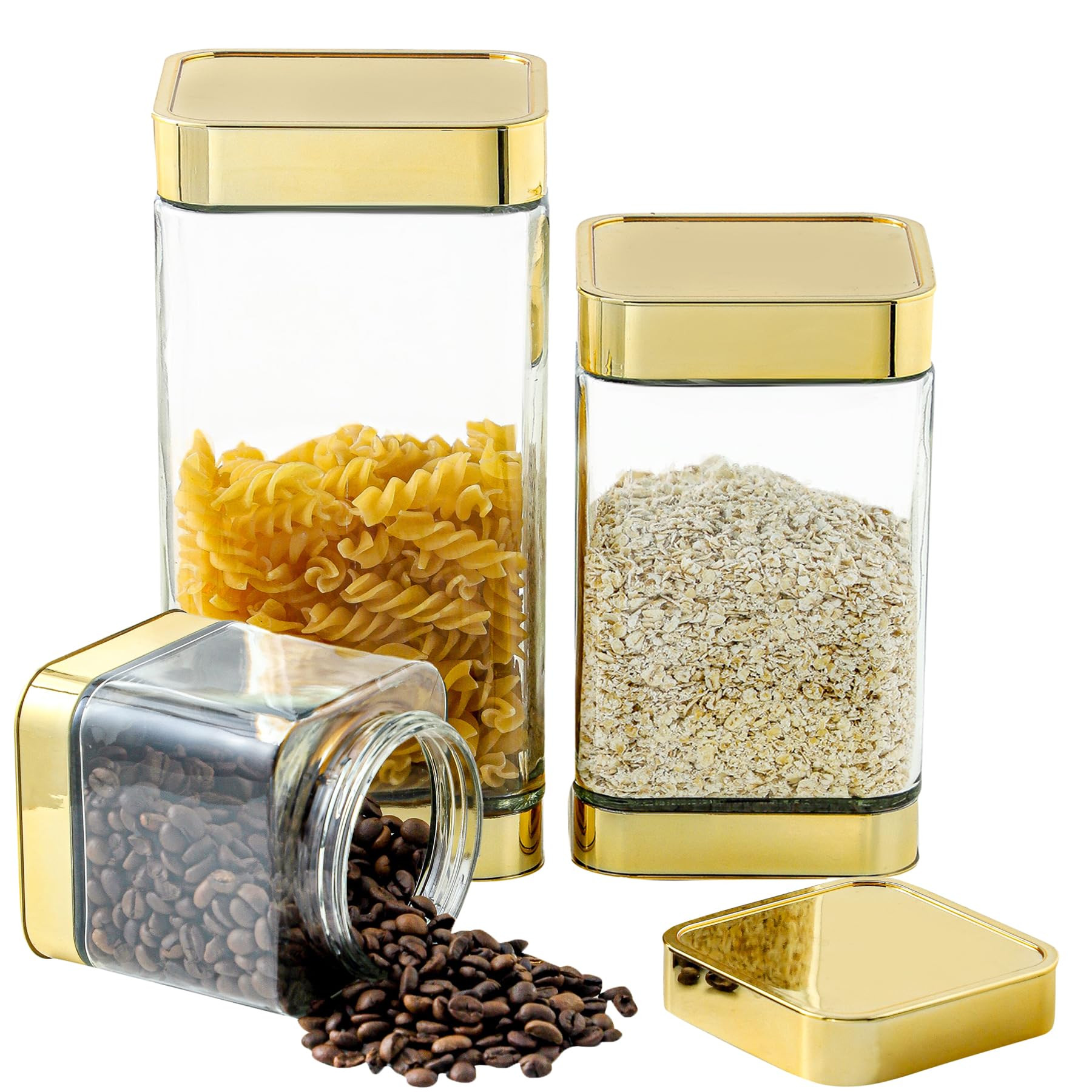 Glass Storage Jars-Large Kitchen Glass Canisters with Airtight Lids -Coffee Pasta Sugar Tea Snack... | Amazon (US)