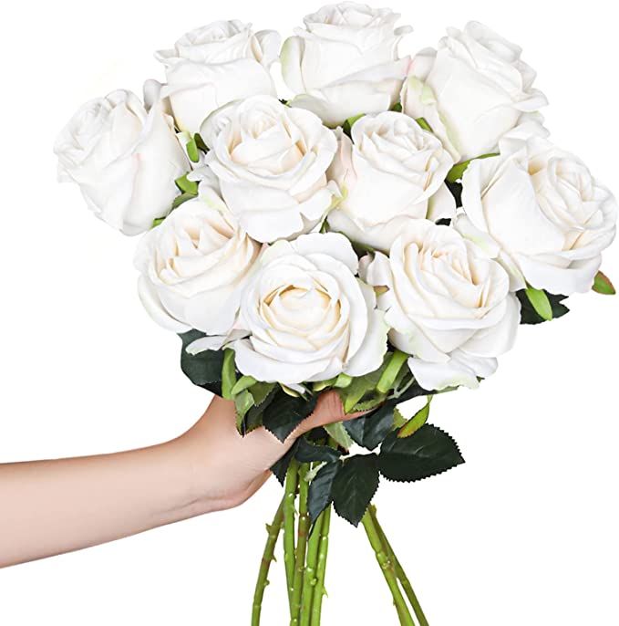 Hawesome Artificial Flowers 10 PCS Silk Roses with Long Stems Faux Realistic Roses for Wedding Bo... | Amazon (US)