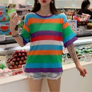 Short-Sleeve Striped Knit T-Shirt | YesStyle Global