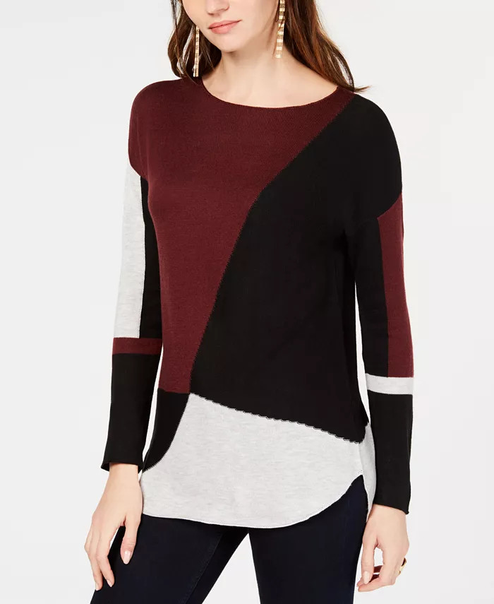 Petite Colorblocked Shirttail Sweater, Created for Macy's | Macys (US)