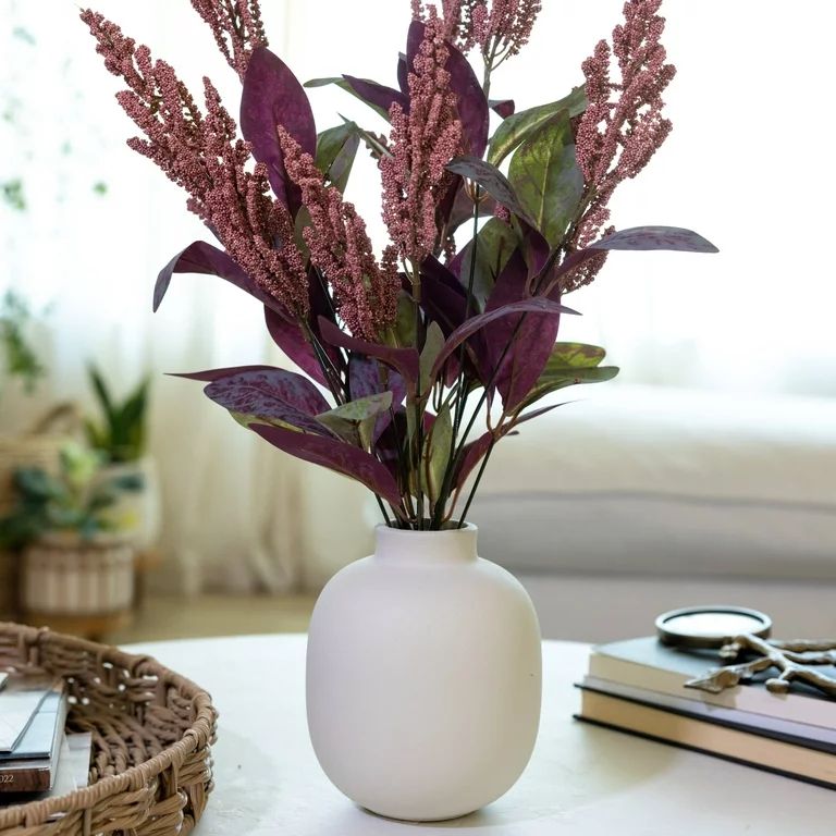 Flora Bunda 19" Pink and Purple Faux Foliage Arrangement in Matte White Ceramic Vase - Walmart.co... | Walmart (US)