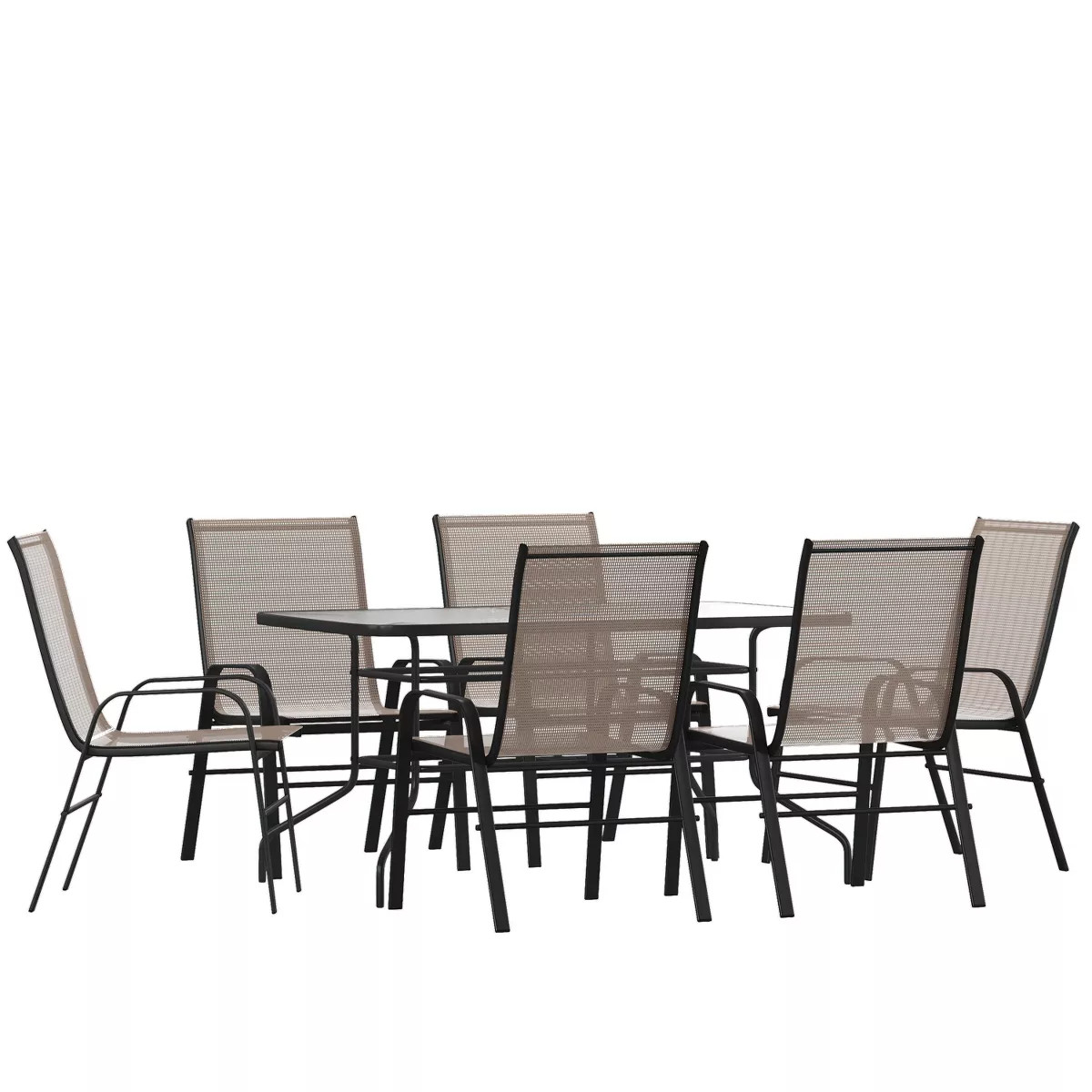Flash Furniture 7 Piece Outdoor Patio Dining Set - Tempered Glass Patio Table, 6 Flex Comfort Sta... | Target
