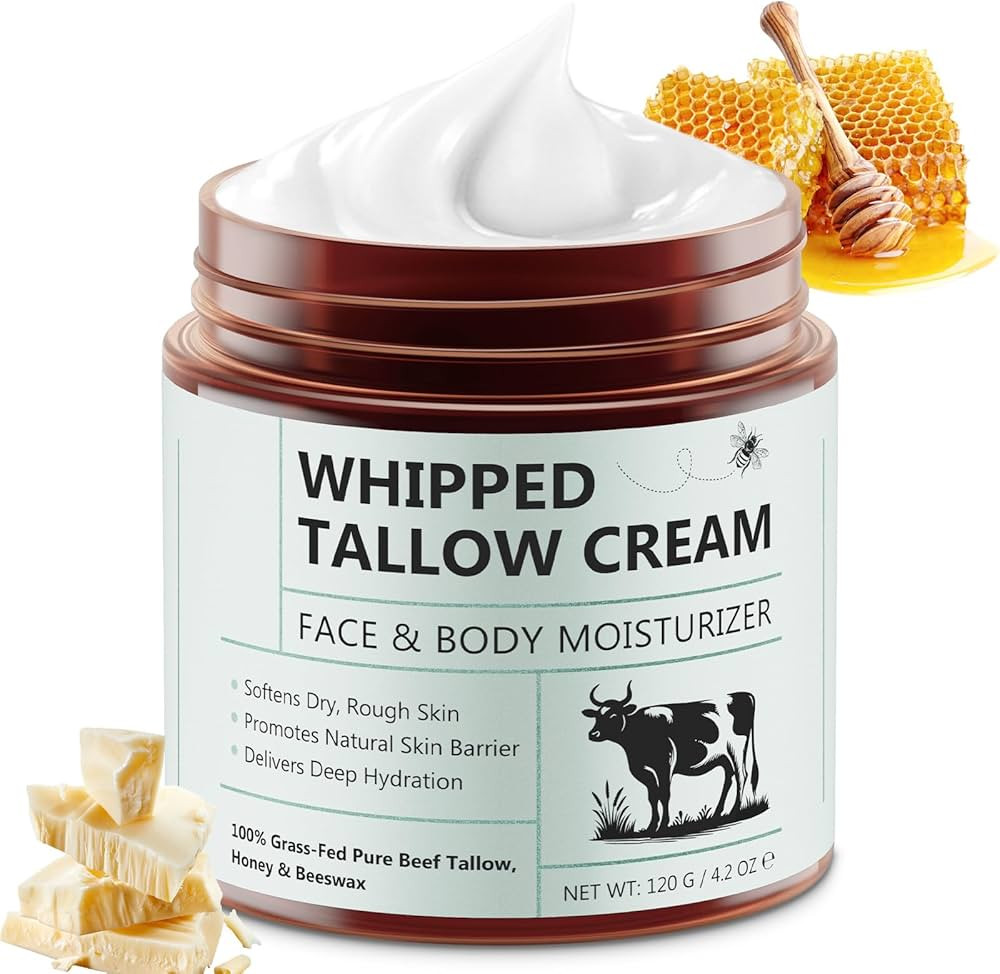 Beef Tallow for Skin, 4.2oz Tallow and Honey Balm, Face Moisturizer and Nourishes Body, Grass Fed... | Amazon (US)