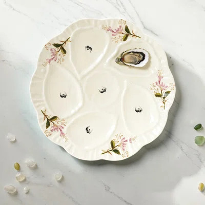 Vintage Reproduction Scalloped Stoneware Oyster Plate With Floral Design | Wayfair North America