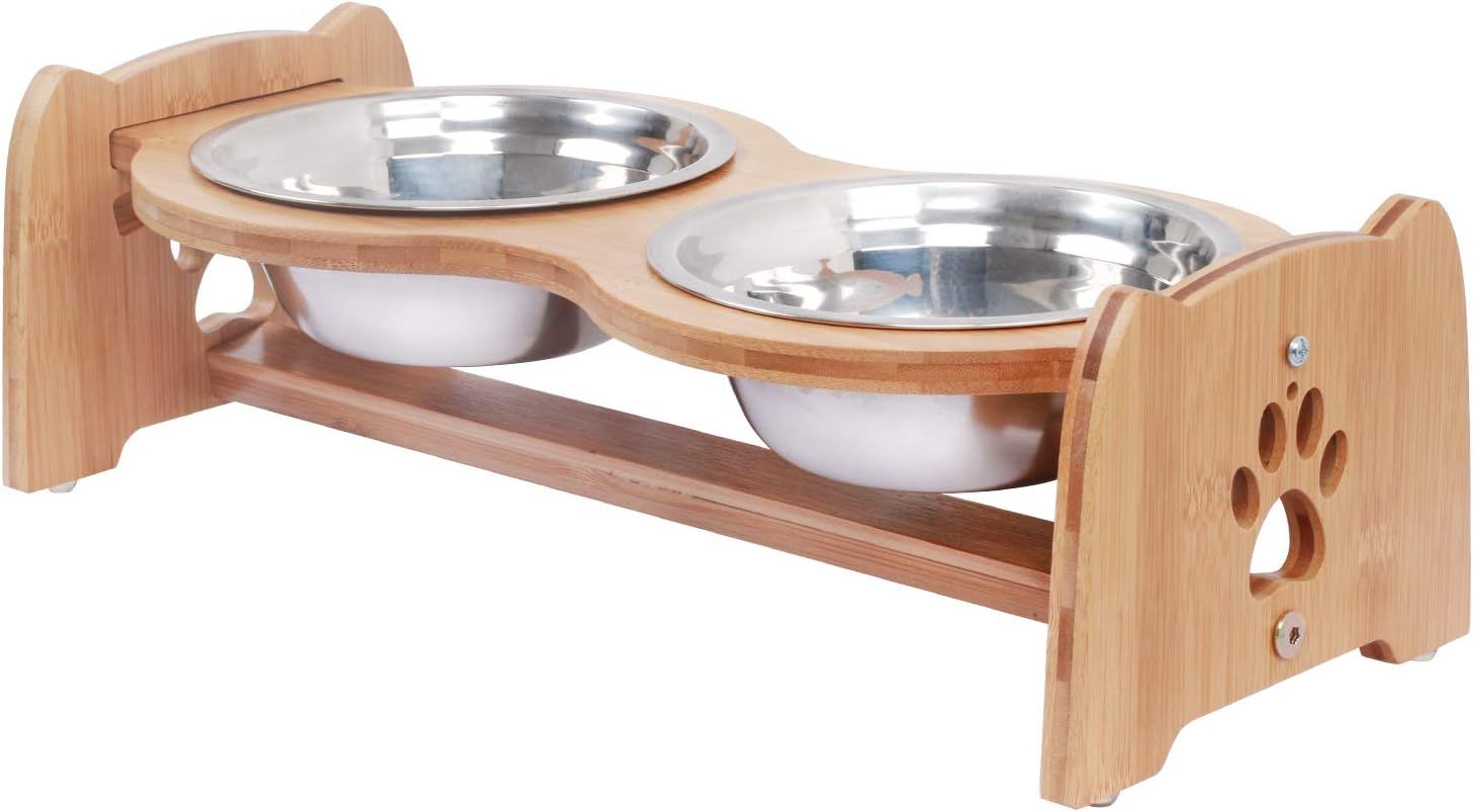 X-ZONE PET Raised Pet Bowls for Cats and Dogs, Adjustable Bamboo Elevated Dog Cat Food and Water ... | Amazon (US)