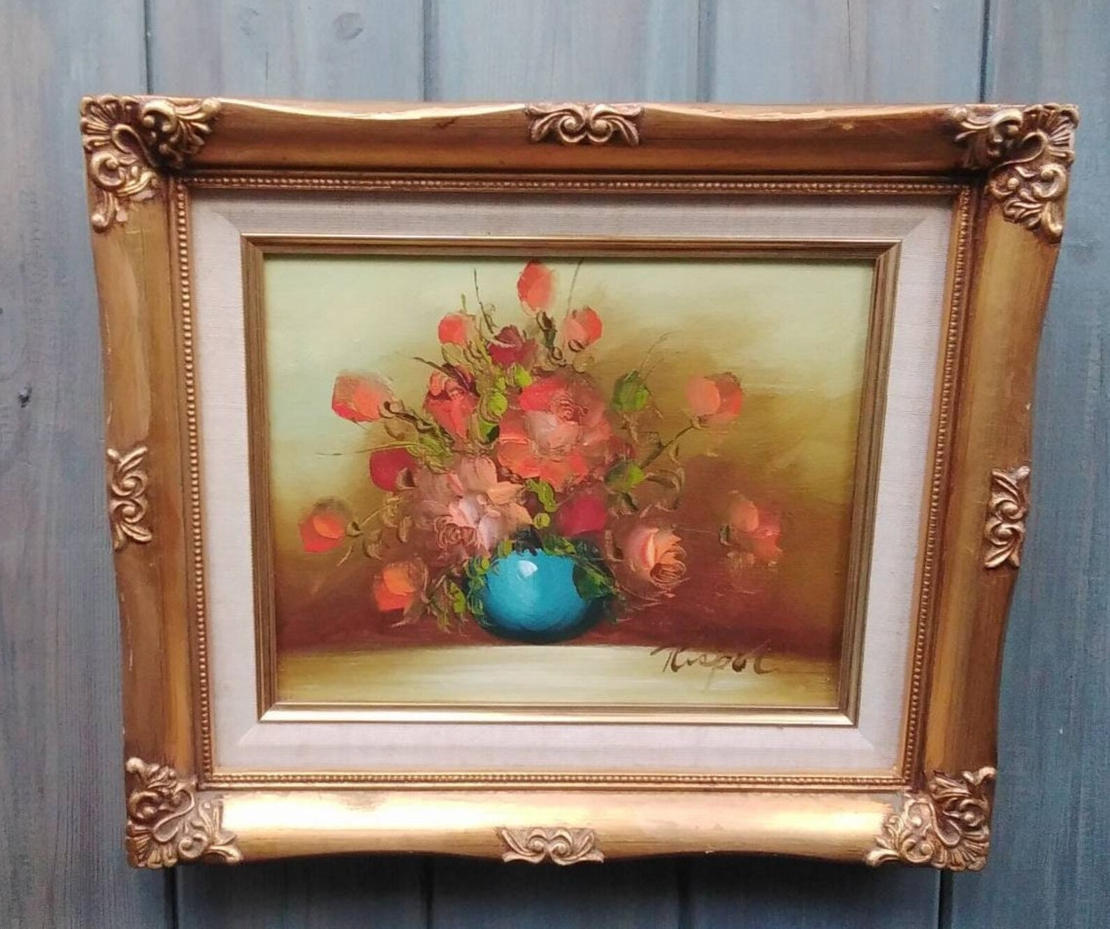 Vintage Oil Painting Roses. Signed by Rispol or Rispoli on Canvas Board. Rococo or Baroque Style ... | Etsy (UK)