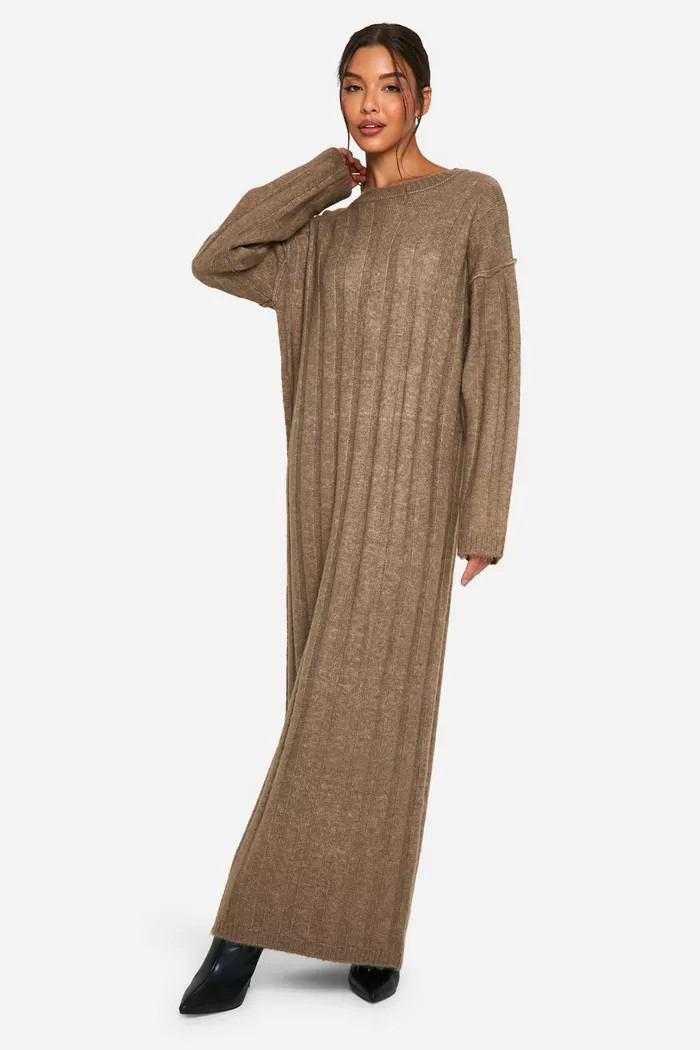 Wide Soft Rib Knitted Maxi Dress | boohoo (US & Canada)