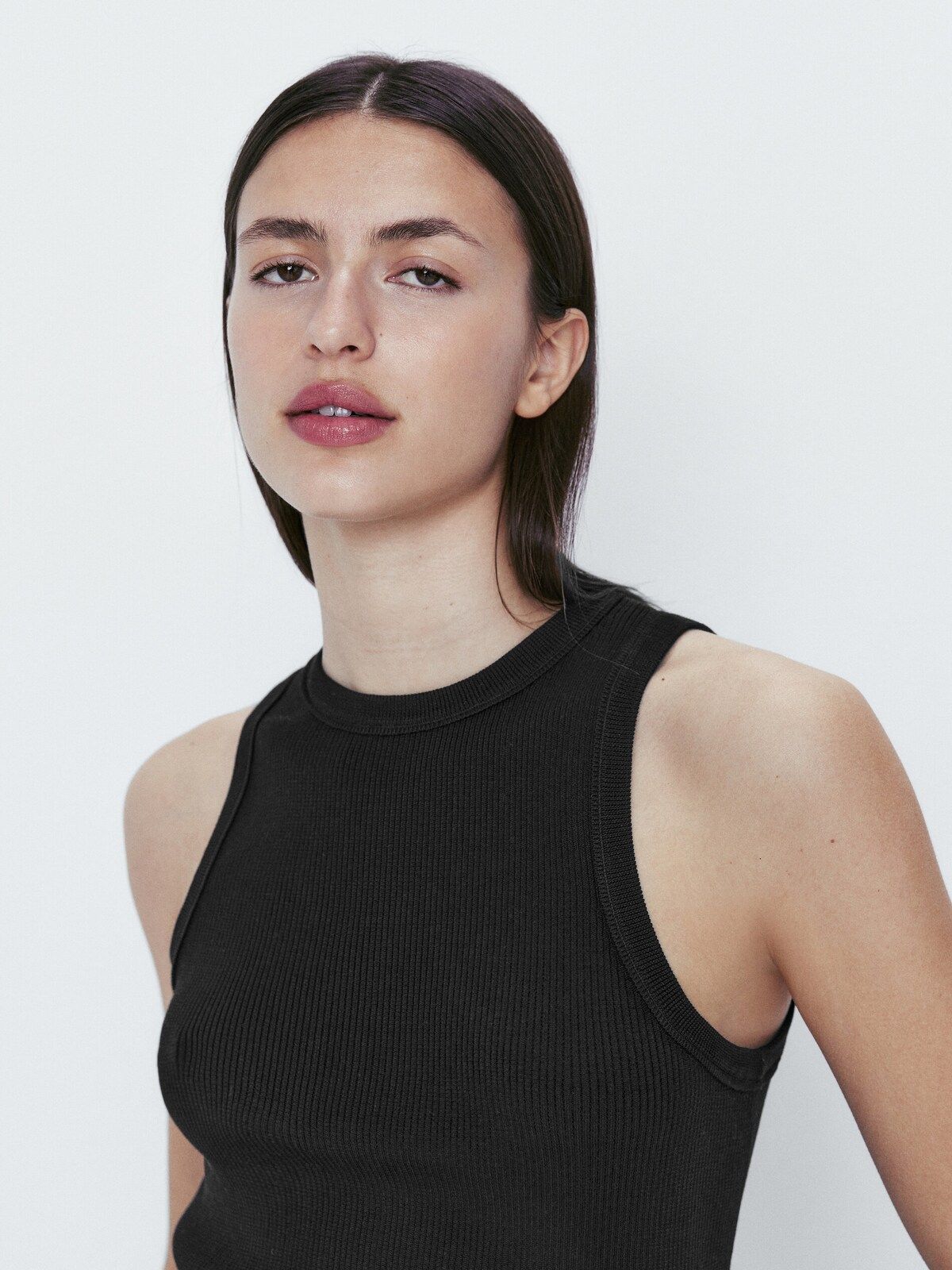 Ribbed cotton and silk blend top | Massimo Dutti (US)