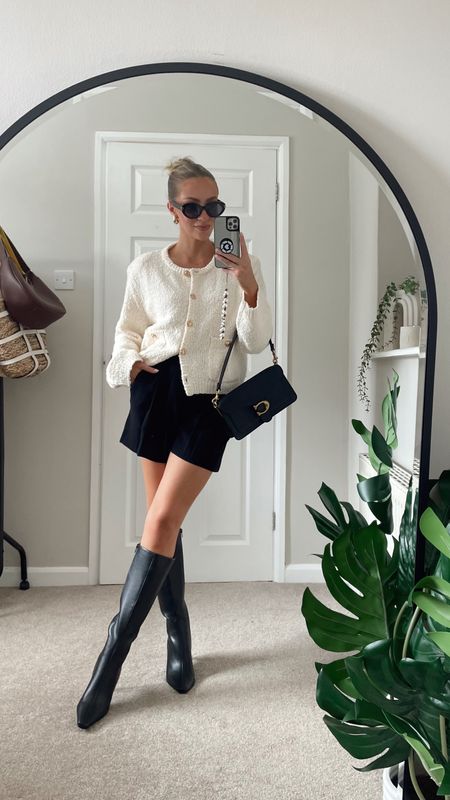 Ways to style knee high boots
Black knee high boots from ASOS (on sale) 
Cream knit boucle cardifan (from WAT the brand but hasn’t launched yet) 
Black high waisted shorts from mango (old linked similar)
Coach tabby bag in black

#LTKsalealert #LTKSeasonal #LTKshoecrush