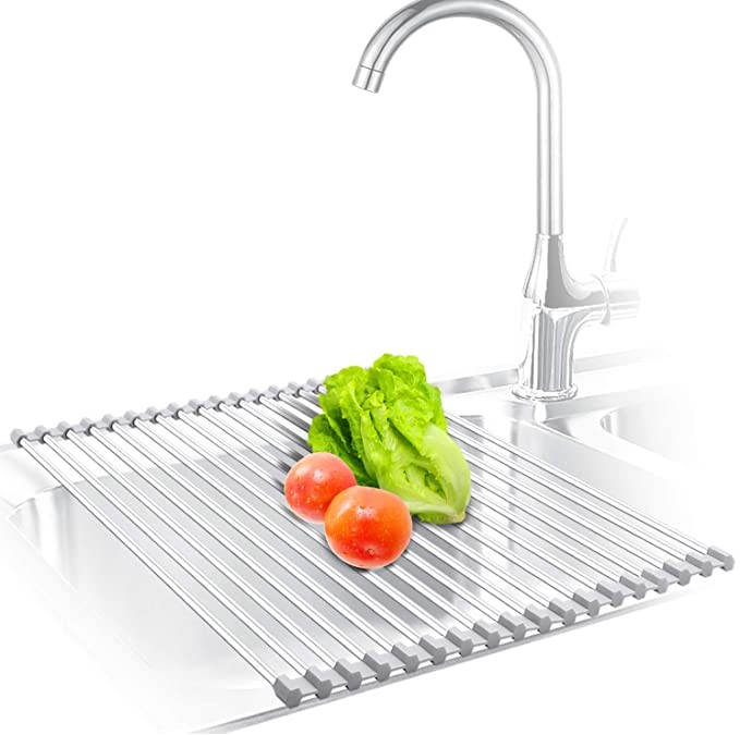 KIBEE Dish Drying Rack Stainless Steel Roll Up Over The Sink Drainer Gadget Tool for Many Kitchen... | Amazon (US)
