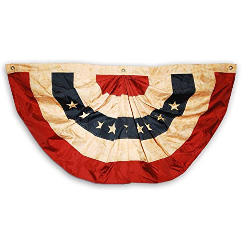 Texupday 2x4 Ft Tea Stained Antique US American Flag Patriotic Stars & Stripes Bunting Half Fan Pleated | Amazon (US)