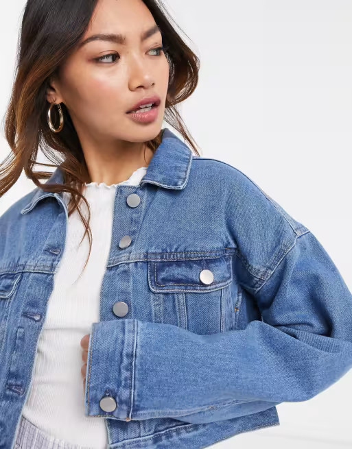 ASOS DESIGN denim shrunken trucker jacket in blue | ASOS US
