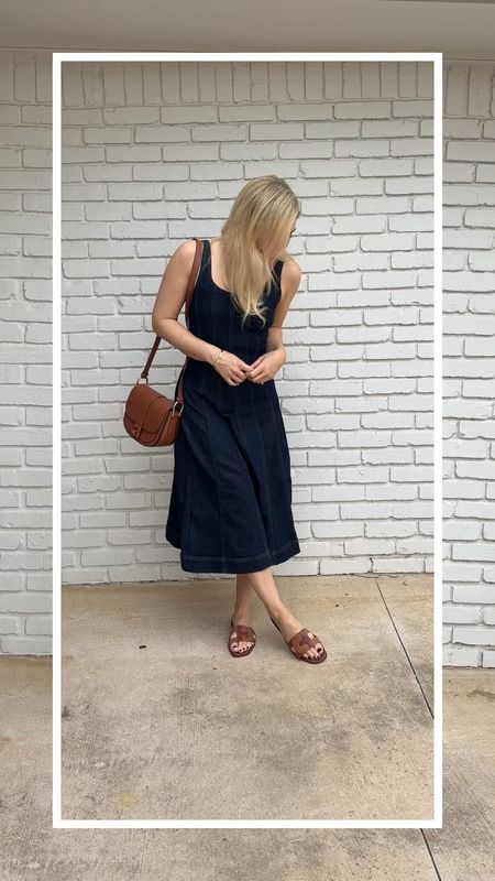 Denim dress
Sandals

Spring Dress 
Vacation outfit
Date night outfit
Spring outfit
#Itkseasonal
#Itkover40
#Itku

#LTKshoecrush #LTKitbag