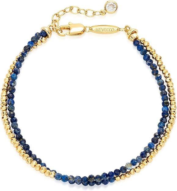 MEVECCO Bead Bracelet for Women Layered Stone Mixed Bracelets 18K Gold Plated Handmade Custom Bea... | Amazon (US)