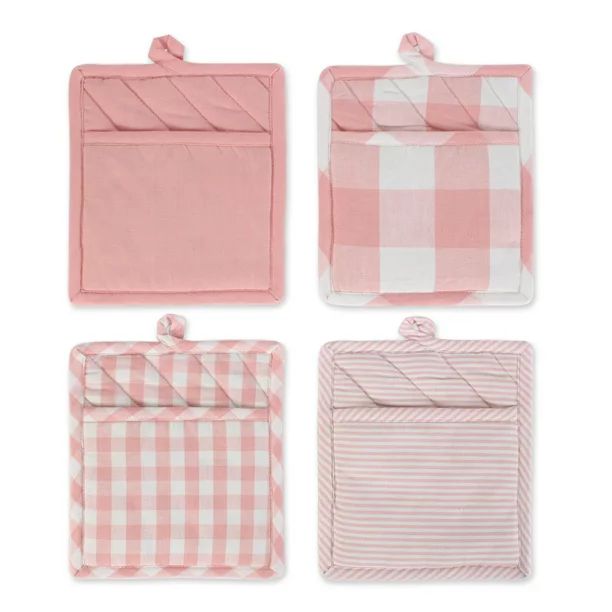 DII Assorted Pink & White Check Potholder Set, 4 Pieces | Walmart (US)
