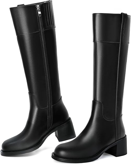 Comfortable Low Chunky Heel,Non-slip Sole,Side Zipper,All-Season Fashion Dress Tall Boots,Evening... | Amazon (US)