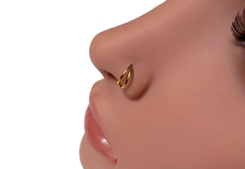 Solid 14 Karat Gold Yellow Double Layered Nose Hoop ~ Piercing Daith Rook Helix Nostril | Etsy (Global)