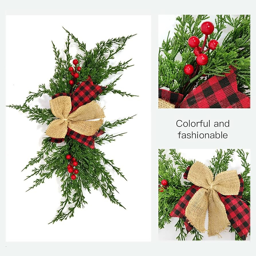 Timpfee 2Pcs 22.8inch Artificial Christmas Swag Wreath, Xmas Mail Box Swag with with Poinsettia F... | Amazon (US)
