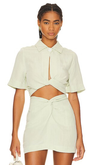 Collared Wrap Top in Pear | Revolve Clothing (Global)