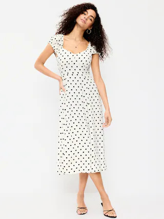 Short-Sleeve Fit & Flare Midi Dress | Old Navy (CA)