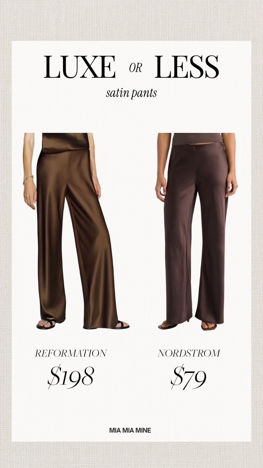 Fall designer inspired finds
Save or splurge satin pants 
Reformation satin pants
Nordstrom brown satin pants

#LTKOver40 #LTKSeasonal #LTKmomlife